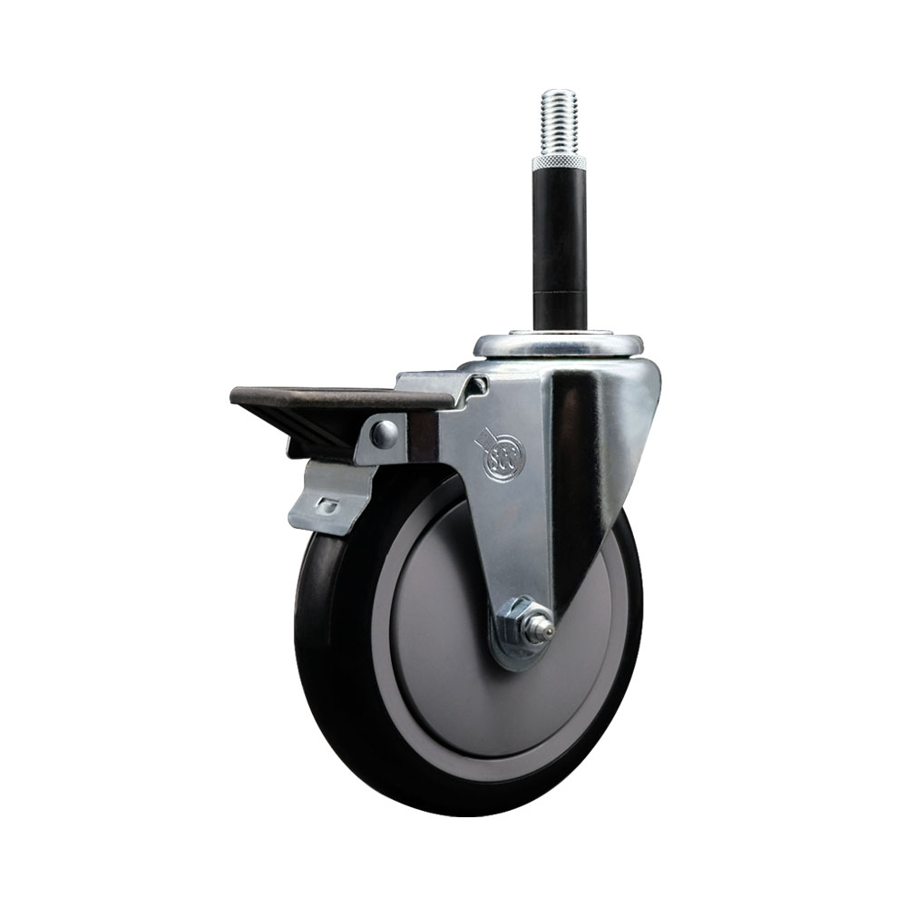 SCC-EX20S514-PPUB-BLK-PLB-34 Polyurethane Expanding Stem Swivel Caster with 5 in. Black Wheel & 0.75 in. Stem & Posi Locking Brake