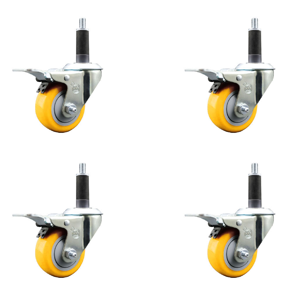 SCC-EXTTL20S314-PPUB-YEL-1-4 Polyurethane Swivel Expanding Stem Caster with 3 in. Yellow Wheels & 1 in. Stems - Set of 4
