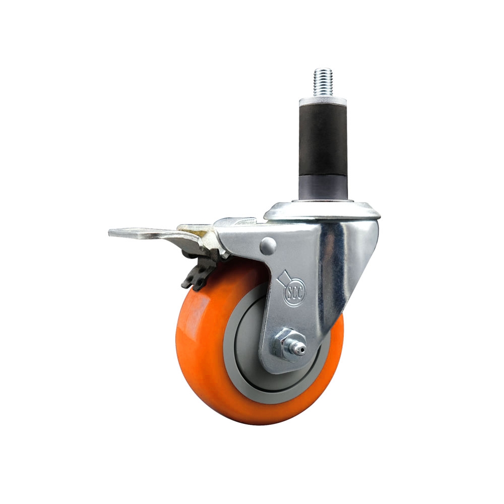 SCC-EXTTL20S3514-PPUB-ORG-114 Polyurethane Expanding Stem Swivel Caster with 3.5 in. Orange Wheel & 1.25 in. Stem & Total Locking Brake