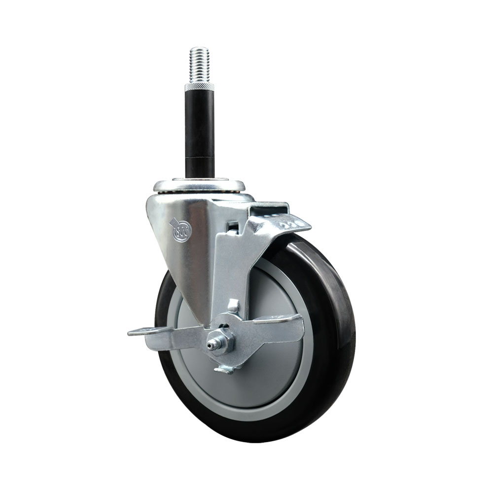 SCC-EX20S514-PPUB-BLK-TLB-34 Polyurethane Expanding Stem Swivel Caster with 5 in. Black Wheel & 0.75 in. Stem & Top Locking Brake