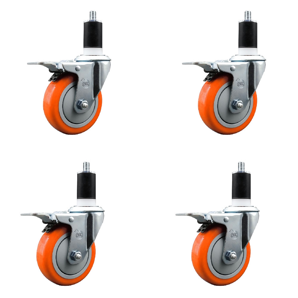 SCC-EXTTL20S414-PPUB-ORG-112-4 Polyurethane Swivel Expanding Stem Caster with 4 in. Orange Wheels & 1.5 in. Stems - Set of 4