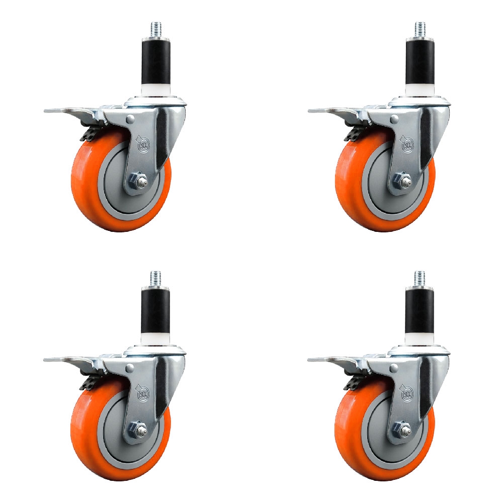 SCC-EXTTL20S414-PPUB-ORG-138-4 Polyurethane Swivel Expanding Stem Caster with 4 in. Orange Wheels & 1.38 in. Stems - Set of 4