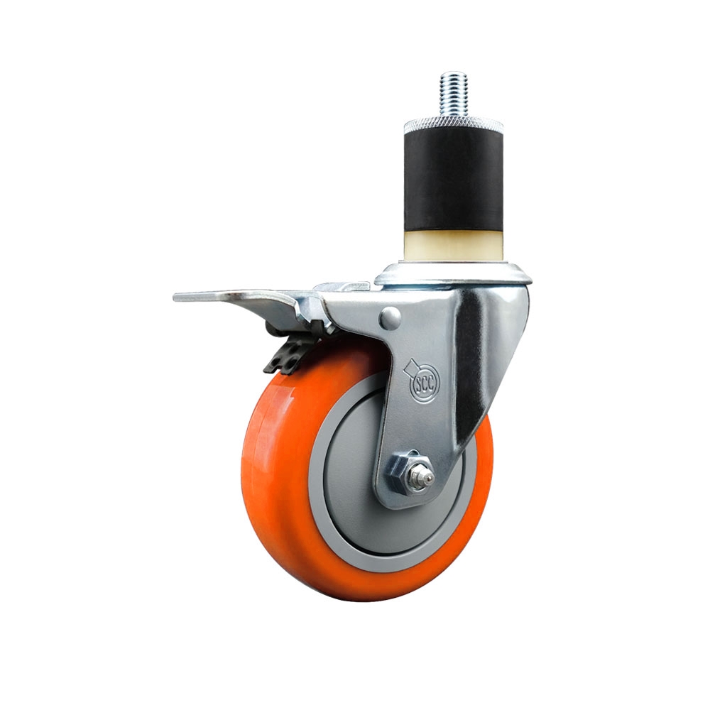 SCC-EXTTL20S414-PPUB-ORG-178 Polyurethane Expanding Stem Swivel Caster with 4 in. Orange Wheel & 1.87 in. Stem & Total Locking Brake