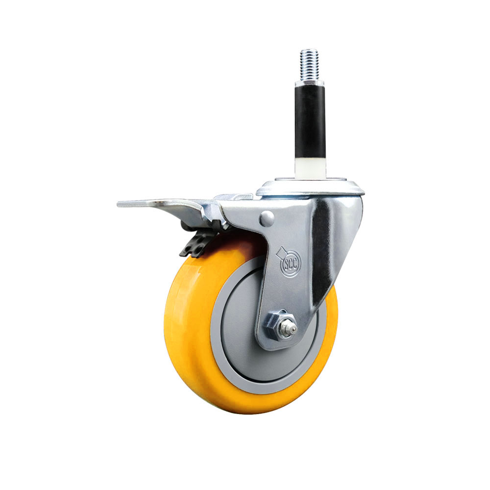 SCC-EXTTL20S414-PPUB-YEL-78 Polyurethane Expanding Stem Swivel Caster with 4 in. Yellow Wheel & 0.87 in. Stem & Total Locking Brake