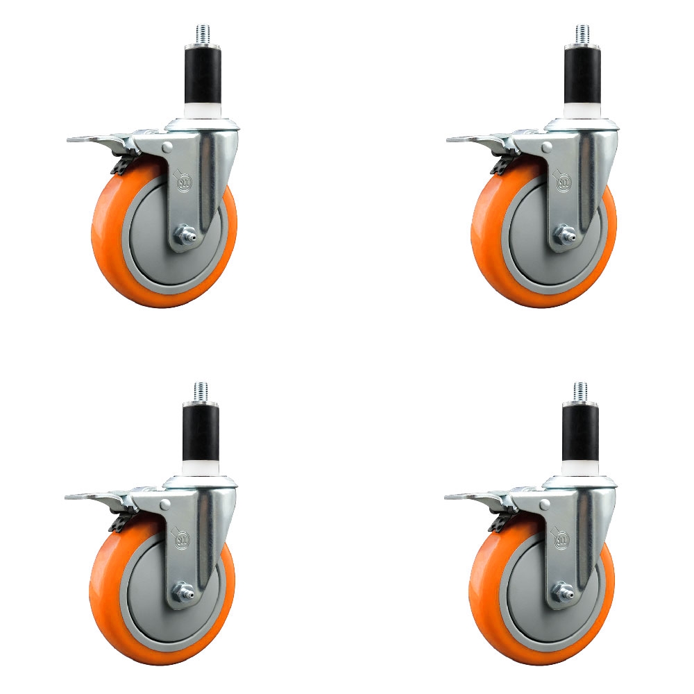 SCC-EXTTL20S514-PPUB-ORG-138-4 Polyurethane Swivel Expanding Stem Caster with 5 in. Orange Wheels & 1.38 in. Stems - Set of 4