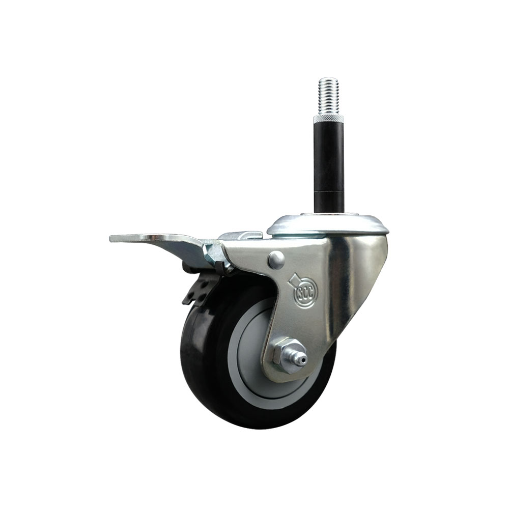SCC-SSEXTTL20S314-PPUB-BLK-34 Stainless Steel Polyurethane Expanding Stem Swivel Caster with 3 in. Black Wheel & 0.75 in. Stem & Total Locking Brake
