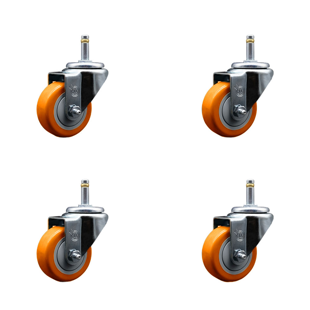 SCC-GR20S314-PPUB-ORG-716138-4 Polyurethane Swivel Grip Ring Stem Caster with 3 x 1.25 in. Orange Wheels & 0.43 in. Stems - Set of 4