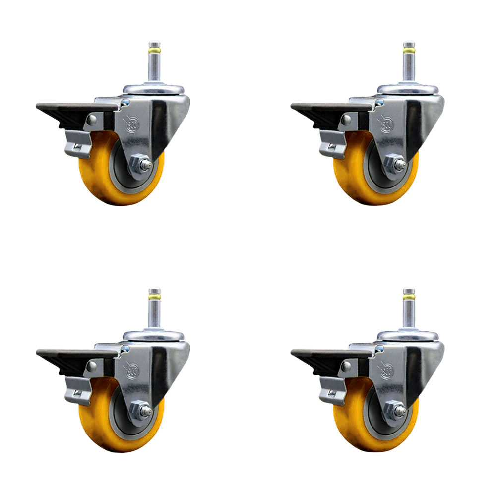SCC-GR20S314-PPUB-YEL-PLB-716138-4 Polyurethane Swivel Grip Ring Stem Caster with 3 x 1.25 in. Yellow Wheels & 0.43 in. Stems - Set of 4