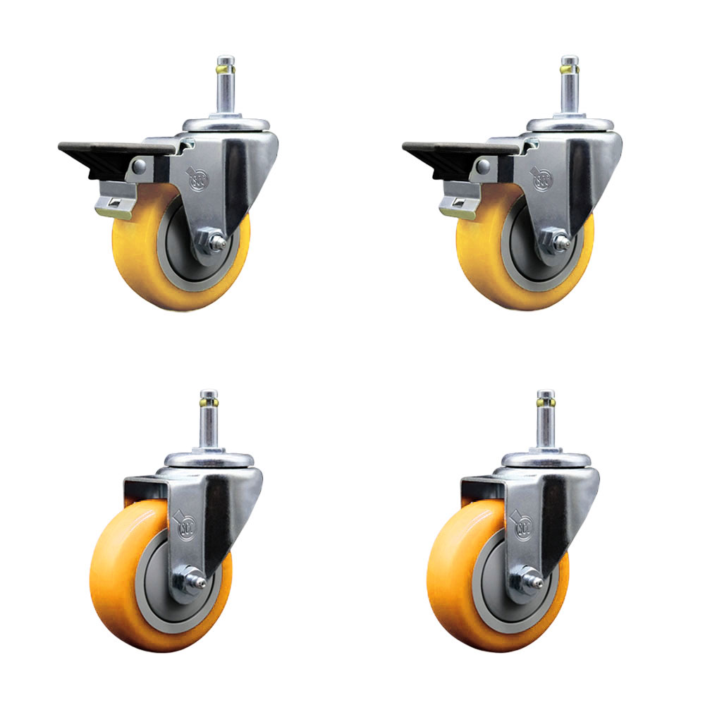 GR20S3514-PPUB-YEL-PLB-716138-2-S-2 Polyurethane Swivel Grip Ring Stem Caster with 3.5 x 1.25 in. Yellow Wheels & 0.43 in. Stems - Set of 4