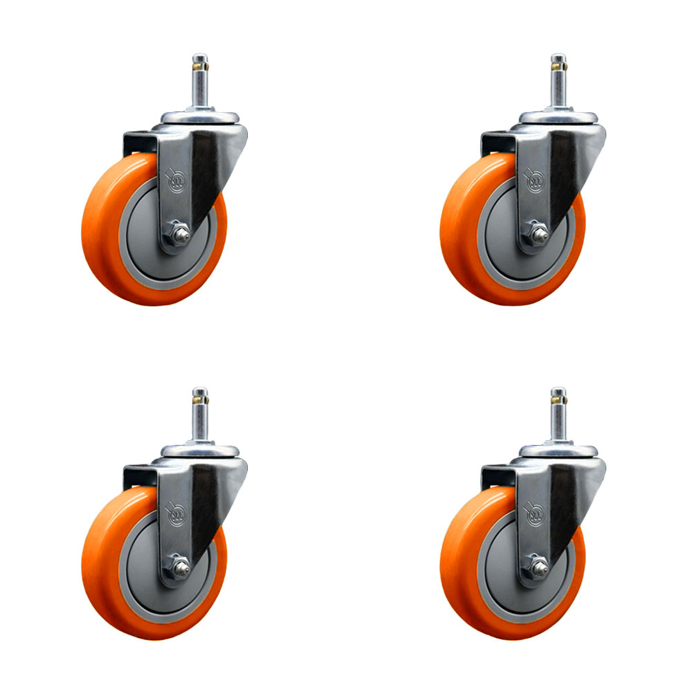 SCC-GR20S414-PPUB-ORG-716138-4 Polyurethane Swivel Grip Ring Stem Caster with 4 x 1.25 in. Orange Wheels & 0.43 in. Stems - Set of 4