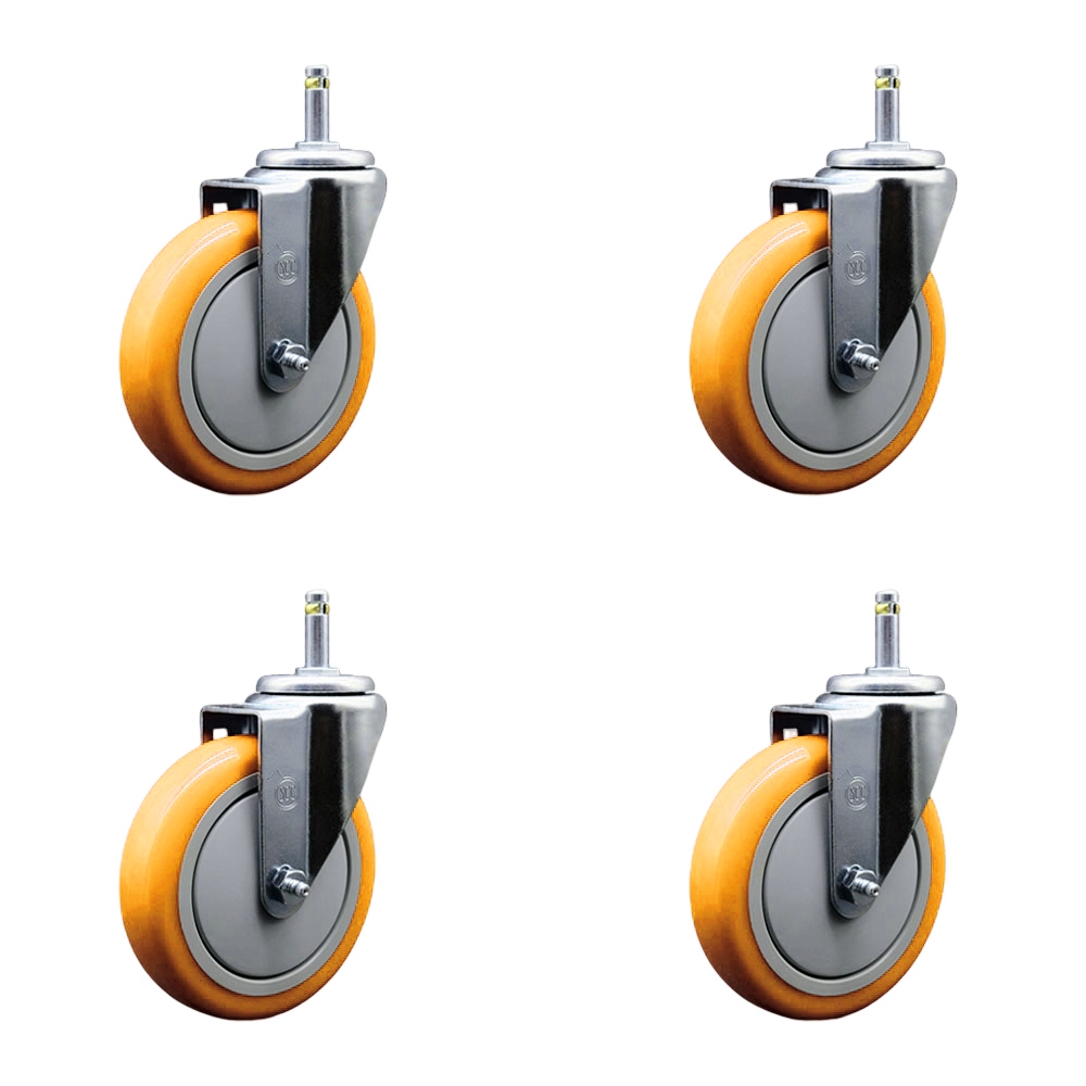 SCC-GR20S514-PPUB-YEL-716138-4 Polyurethane Swivel Grip Ring Stem Caster with 5 x 1.25 in. Yellow Wheels & 0.43 in. Stems - Set of 4