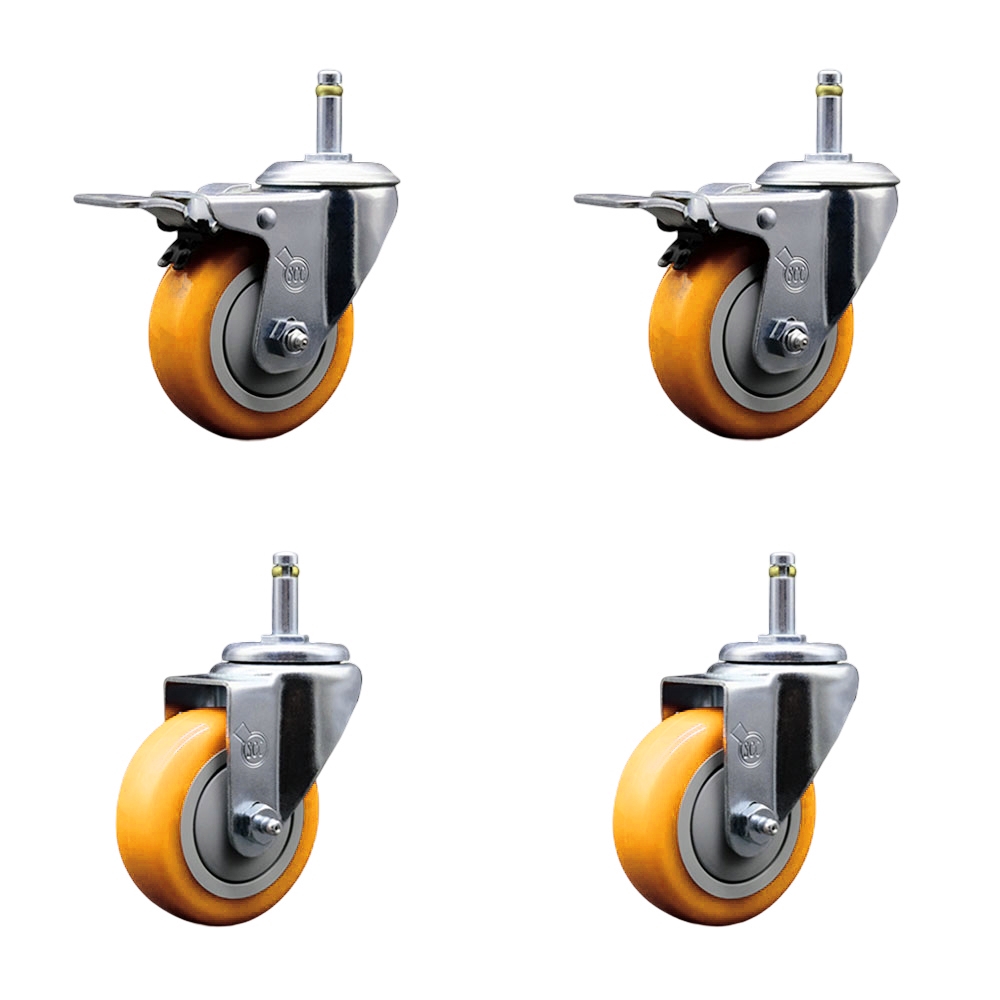 SCC-GRTTL20S3514-PPUB-YEL-716138-2S2 Polyurethane Swivel Grip Ring Stem Caster with 3.5 x 1.25 in. Yellow Wheels & 0.43 in. Stems - Set of 4