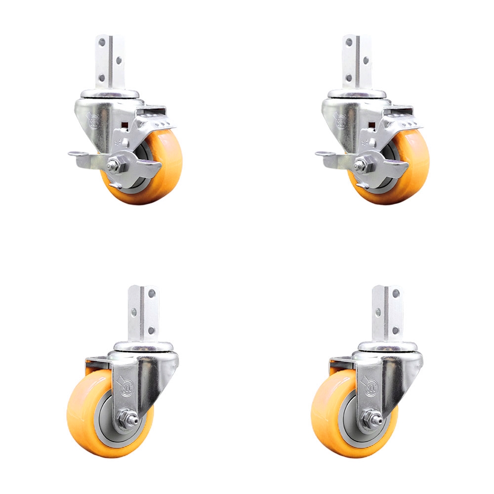 Swivel Square Stem Caster with 3.5 x 1.25 in. Yellow Poly Wheel, 0.75 x 2 in. Square Stem with 3 0.26 in. Diameter Mounting Holes - Set of 4