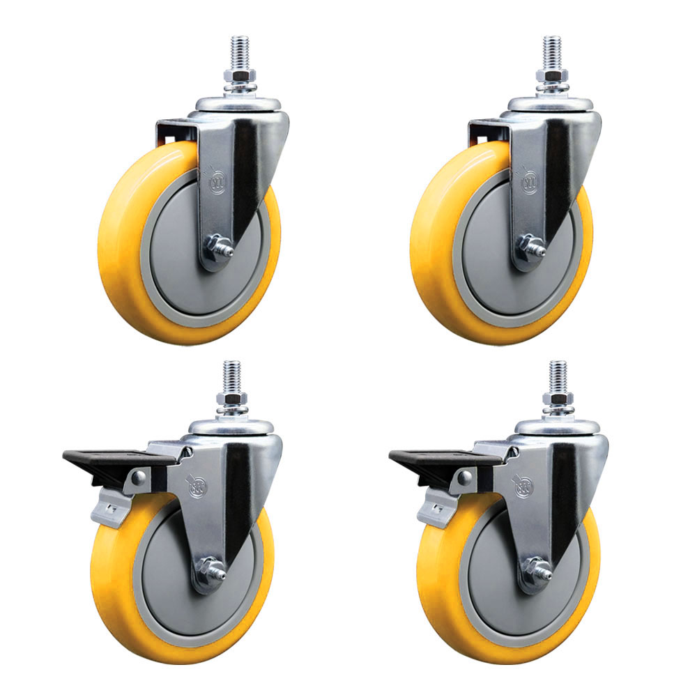 SCC-TS20S514-PPUB-YEL-121315-2-PLB-2 Polyurethane Swivel Threaded Stem Caster with 5 x 1.25 in. Yellow Wheels & 0.5 in. Stems - Set of 4