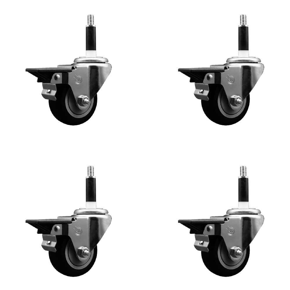 SCC-EX20S314-PPUB-BLK-PLB-78-4 Polyurethane Swivel Expanding Stem Caster with 3 in. Black Wheels & 0.87 in. Stems - Set of 4