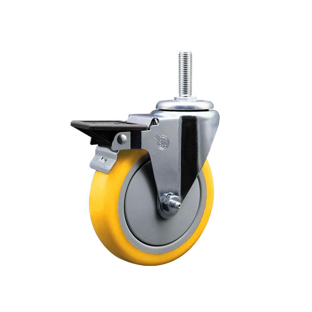 SCC-TS20S514-PPUB-YEL-PLB-34212 Polyurethane Swivel Threaded Stem Caster with 5 x 1.25 in. Yellow Wheel & 0.75 in. Stem & Posi Locking Brake