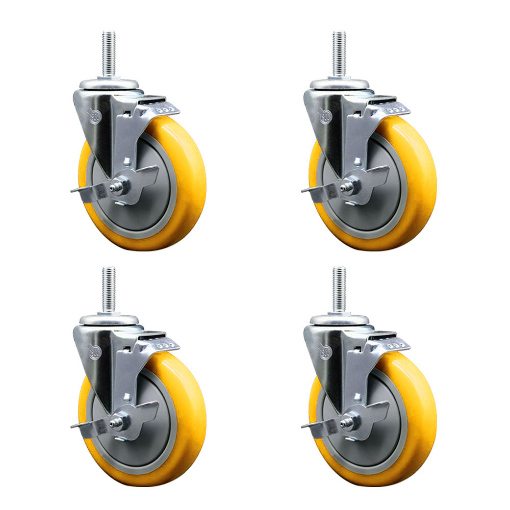 SCC-TS20S514-PPUB-YEL-TLB-34212-4 Polyurethane Swivel Threaded Stem Caster with 5 x 1.25 in. Yellow Wheels & 0.75 in. Stems - Set of 4