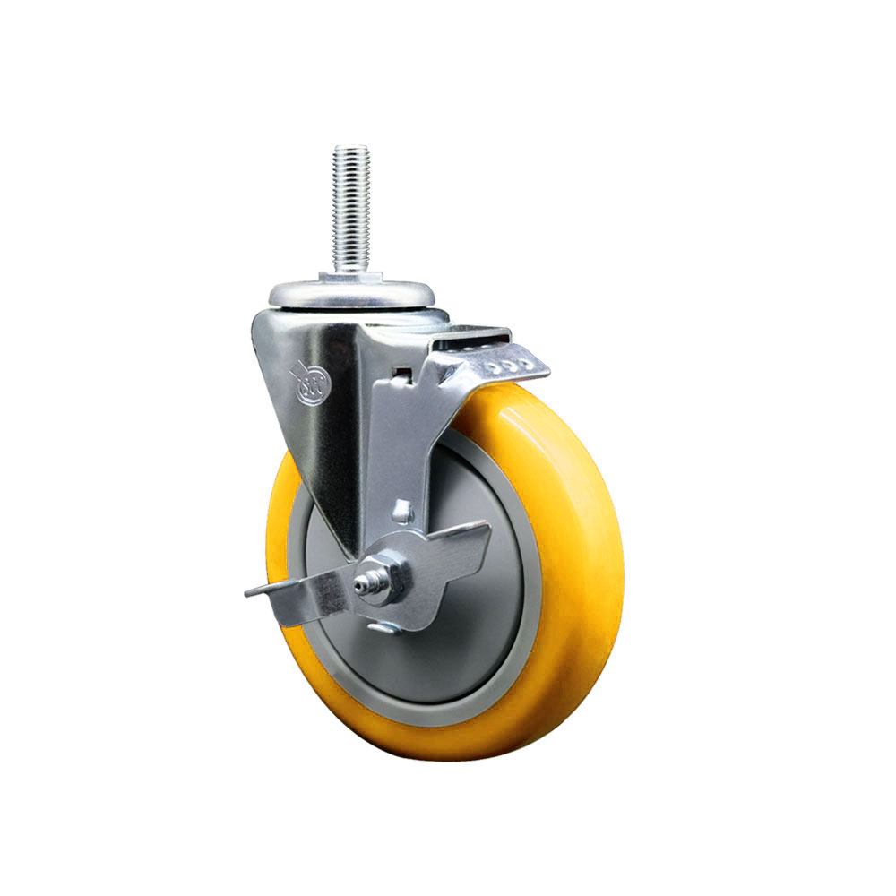 SCC-TS20S514-PPUB-YEL-TLB-58212 Polyurethane Swivel Threaded Stem Caster with 5 x 1.25 in. Yellow Wheel & 0.63 in. Stem & Top Locking Brake