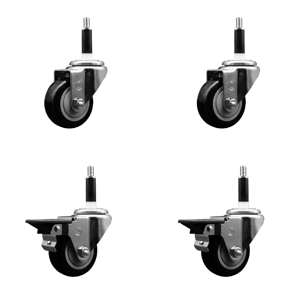 SCC-EX20S314-PPUB-BLK-2-PLB-2-78 Polyurethane Swivel Expanding Stem Caster with 3 in. Black Wheels & 0.87 in. Stems - Set of 4