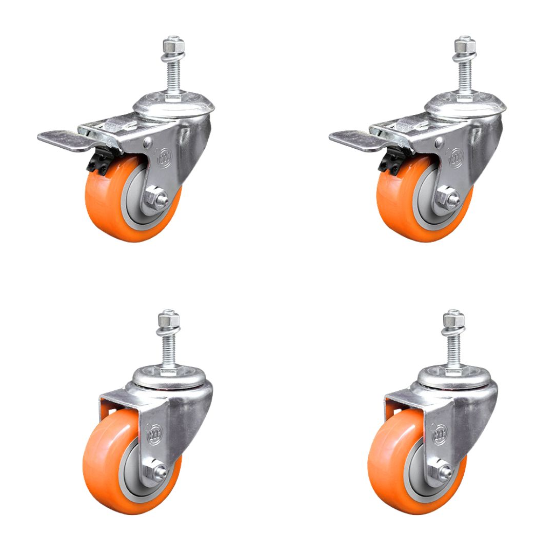 SCC-TSTTL20S3514-PPUB-ORG-M1015-2-S2 Polyurethane Swivel Threaded Stem Caster with 3.5 x 1.25 in. Orange Wheels & 10 mm Stems - Set of 4