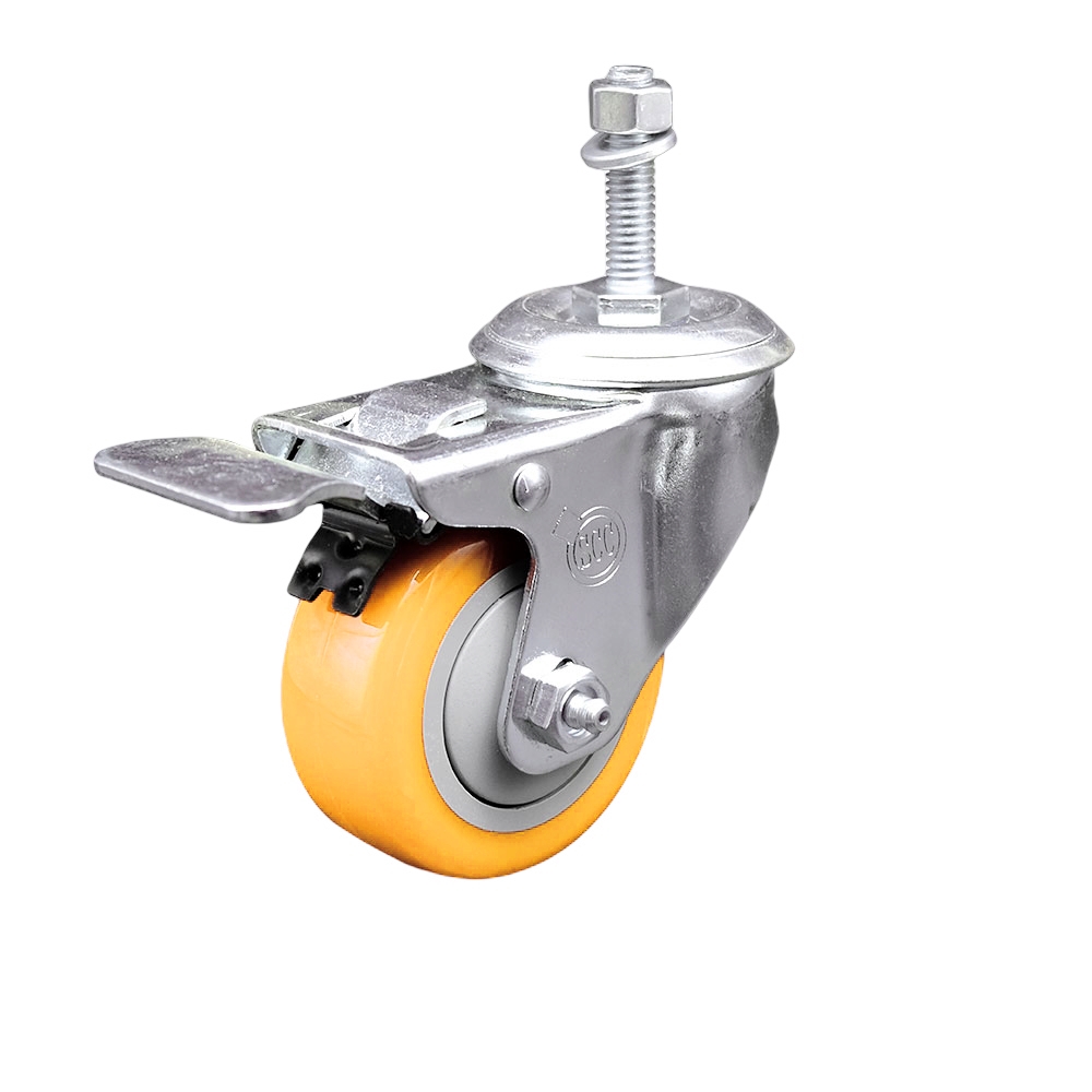 SCC-TSTTL20S3514-PPUB-YEL-M1015 Polyurethane Swivel Threaded Stem Caster with 3.5 x 1.25 in. Yellow Wheel & 10 mm Stem & Total Locking Brake