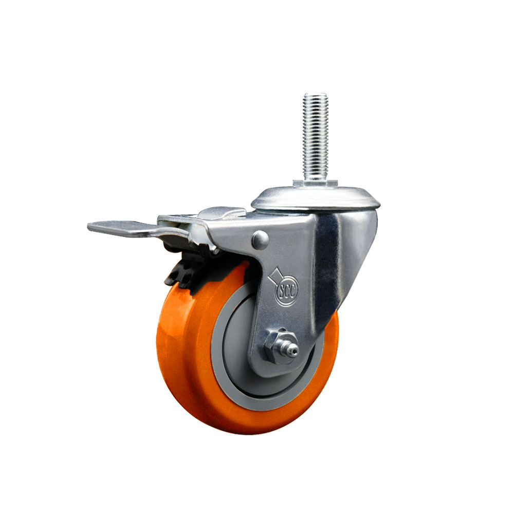 SCC-TSTTL20S414-PPUB-ORG-58212 Polyurethane Swivel Threaded Stem Caster with 4 x 1.25 in. Orange Wheel & 0.63 in. Stem & Total Locking Brake
