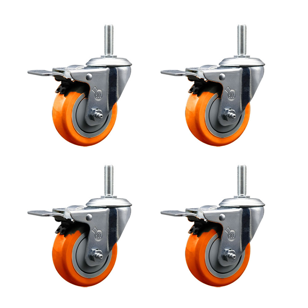 SCC-TSTTL20S414-PPUB-ORG-58212-4 Polyurethane Swivel Threaded Stem Caster with 4 x 1.25 in. Orange Wheels & 0.63 in. Stems - Set of 4