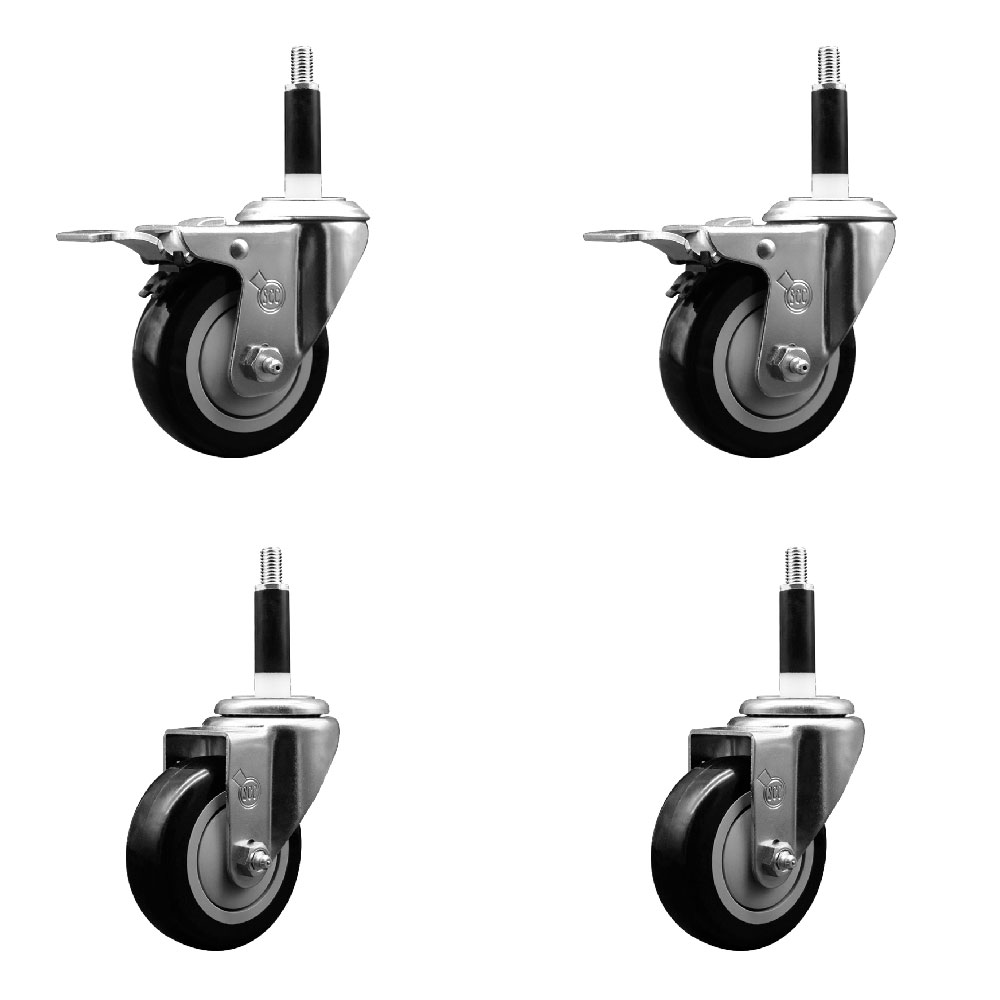 SCC-EXTTL20S3514-PPUB-BLK-2-S-2-78 Polyurethane Swivel Expanding Stem Caster with 3.5 in. Black Wheels & 0.87 in. Stems - Set of 4