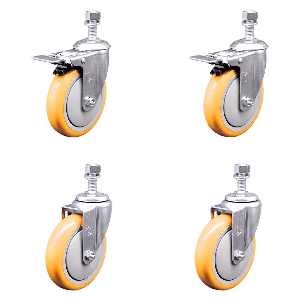 SCC-TSTTL20S514-PPUBYEL-121315-2-S-2 Polyurethane Swivel Threaded Stem Caster with 5 x 1.25 in. Yellow Wheels & 0.5 in. Stems - Set of 4
