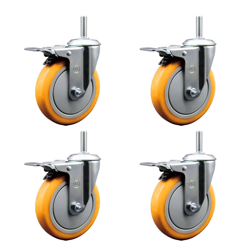 SCC-TSTTL20S514-PPUB-YEL-58212-4 Polyurethane Swivel Threaded Stem Caster with 5 x 1.25 in. Yellow Wheels & 0.63 in. Stems - Set of 4