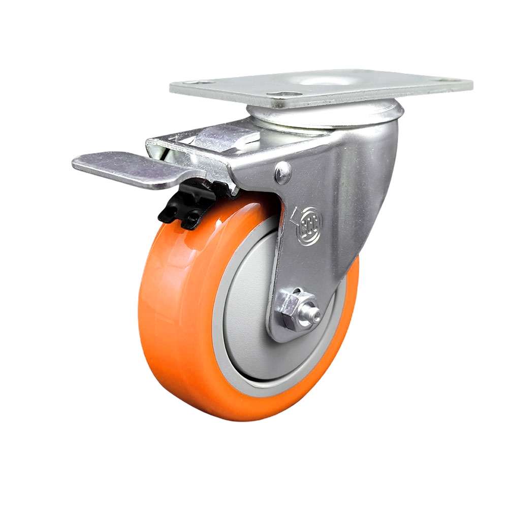 SCC-TTL20S414-PPUB-ORG Polyurethane Swivel Top Plate Caster with 4 in. Orange Wheel & Total Locking Brake