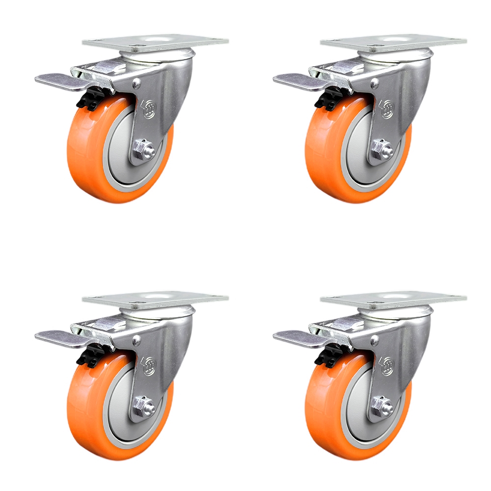 SCC-TTL20S414-PPUB-ORG-4 Polyurethane Swivel Top Plate Caster with 4 in. Orange Wheels - Set of 4