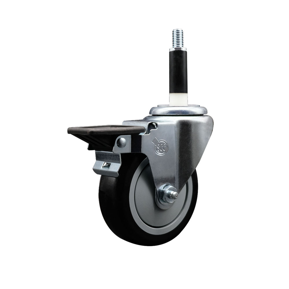 SCC-EX20S414-PPUB-BLK-PLB-78 Polyurethane Expanding Stem Swivel Caster with 4 in. Black Wheel & 0.87 in. Stem & Posi Locking Brake