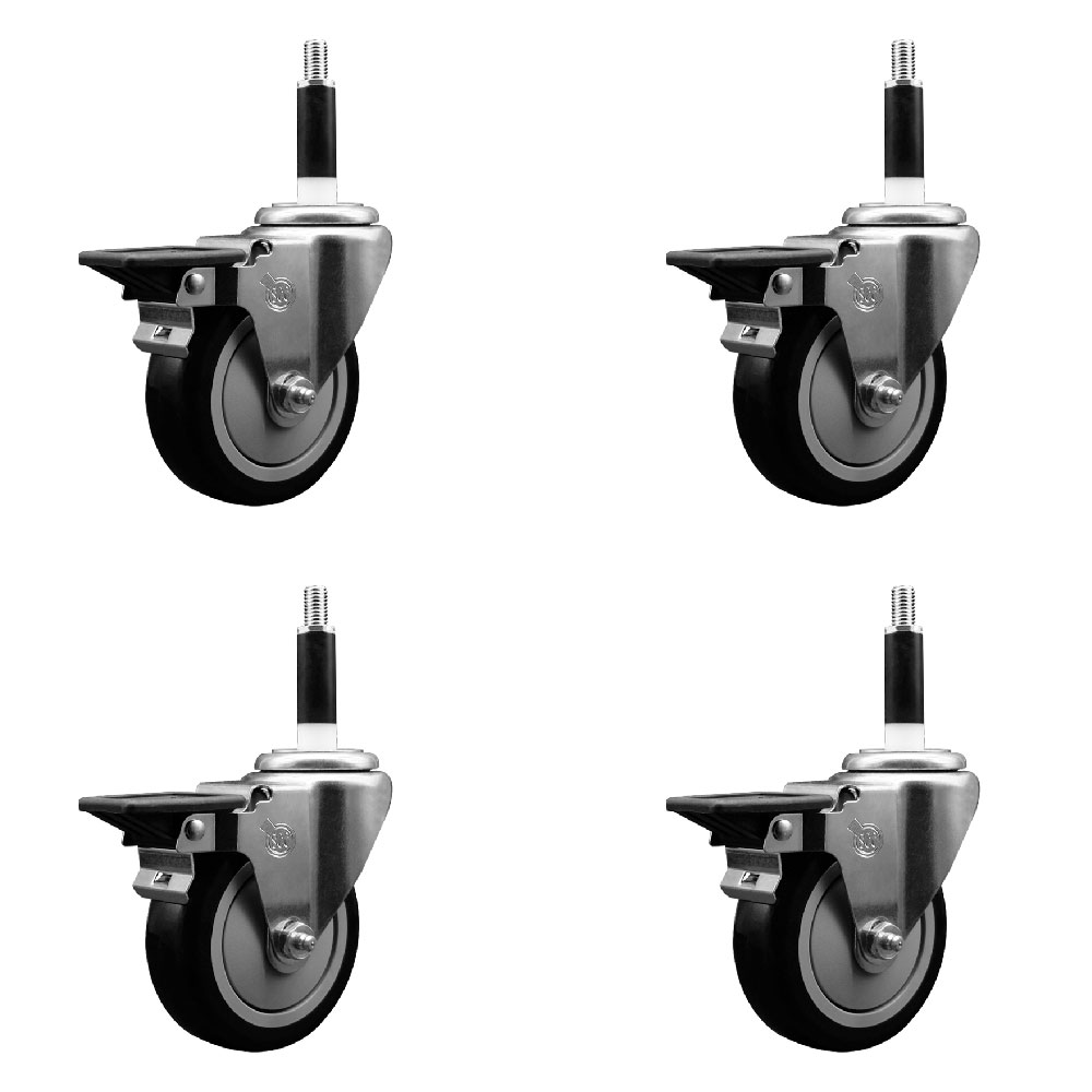 SCC-EX20S414-PPUB-BLK-PLB-78-4 Polyurethane Swivel Expanding Stem Caster with 4 in. Black Wheels & 0.87 in. Stems - Set of 4