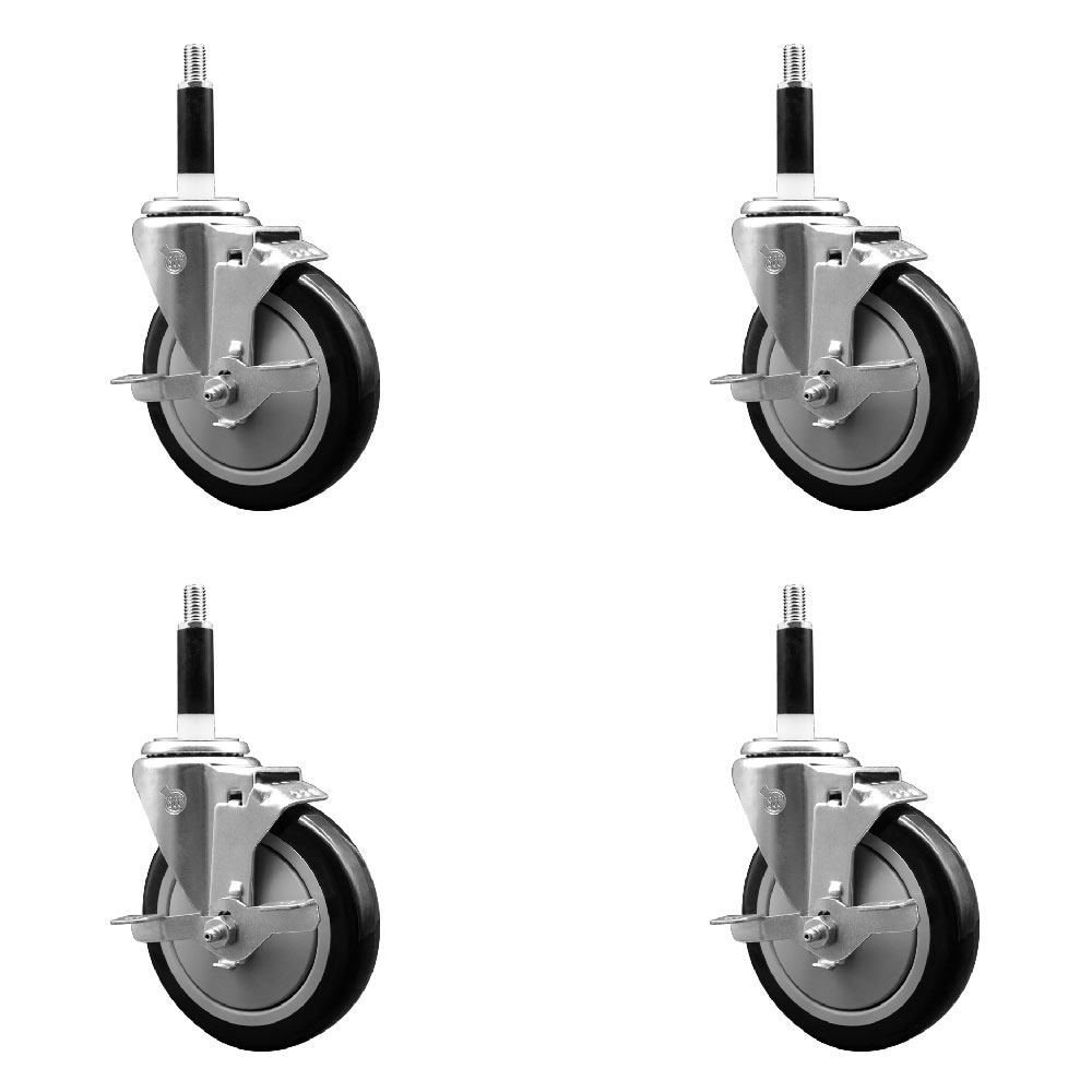 SCC-EX20S514-PPUB-BLK-TLB-78-4 Polyurethane Swivel Expanding Stem Caster with 5 in. Black Wheels & 0.87 in. Stems - Set of 4