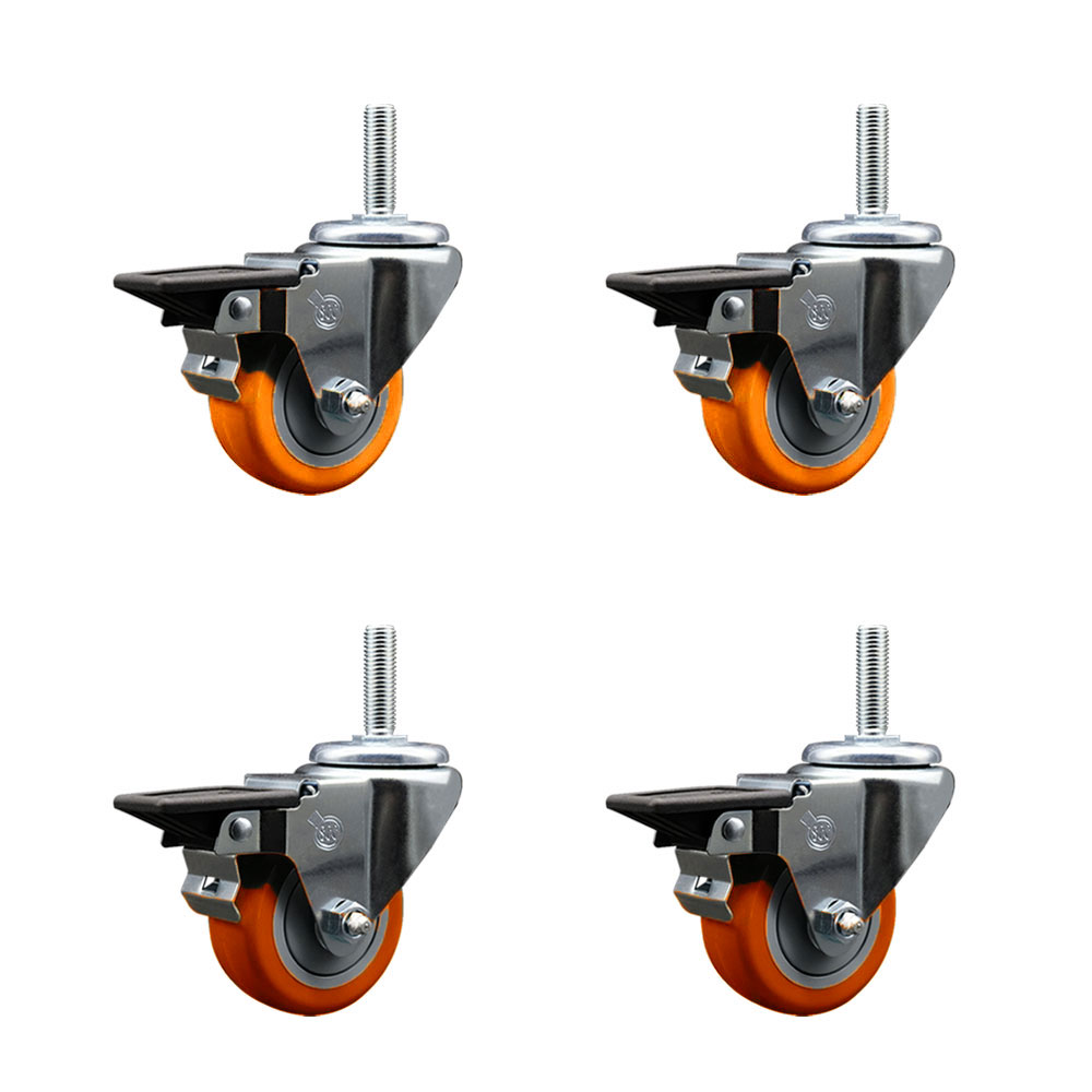 SCC-TS20S314-PPUB-ORG-PLB-58212-4 Polyurethane Swivel Threaded Stem Caster with 3 x 1.25 in. Orange Wheels & 0.63 in. Stems - Set of 4