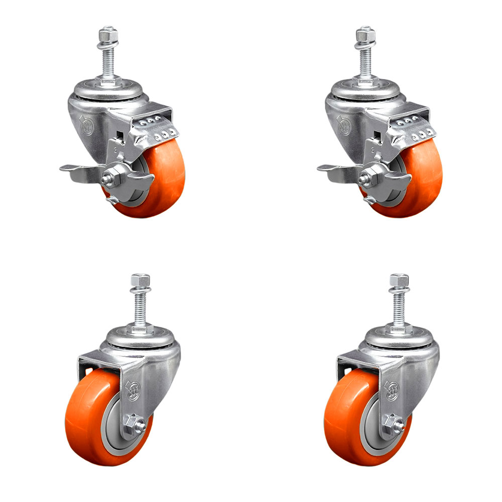 SCC-TS20S314-PPUB-ORG-TLB-M1015-2-S2 Polyurethane Swivel Threaded Stem Caster with 3 x 1.25 in. Orange Wheels & 10 mm Stems - Set of 4