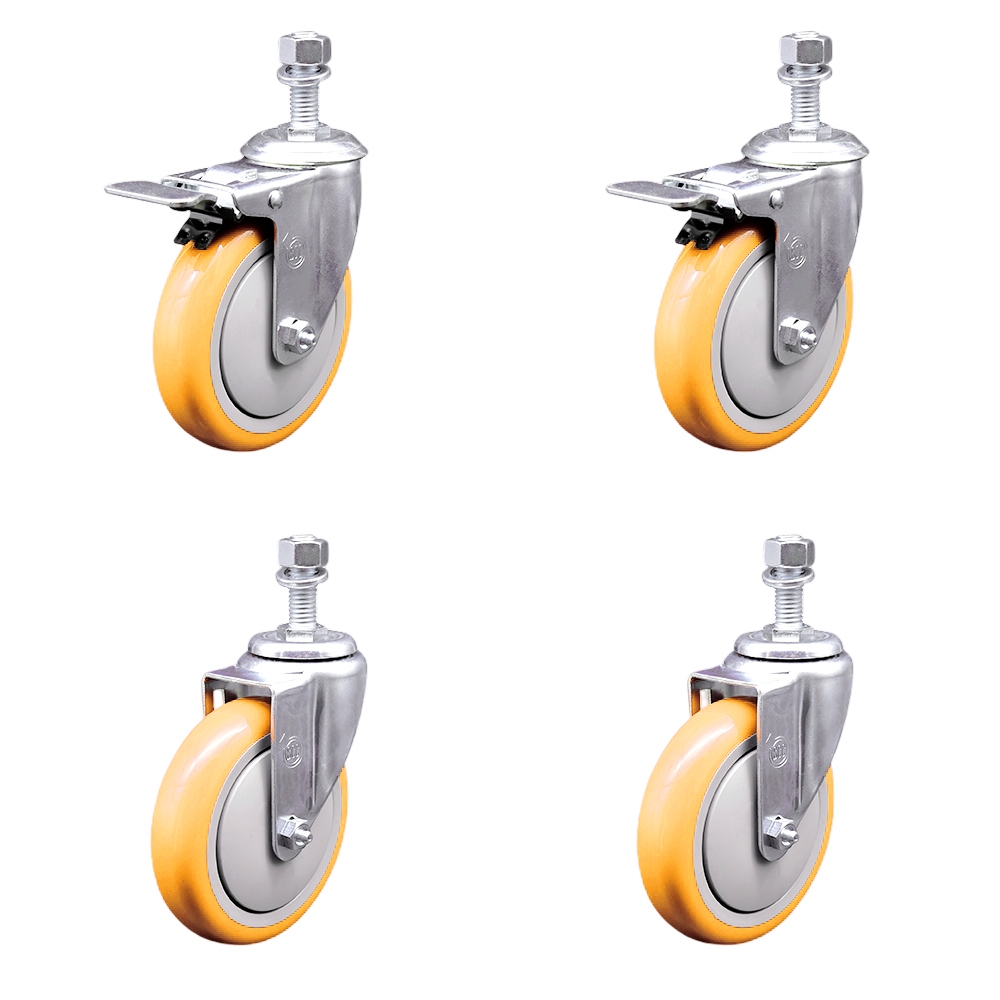 Poly Swivel Stem Caster with 5 in. Yellow Caster Wheels, 12 mm Threaded Stems - 316 Stainless Steel Caster - Set of 4