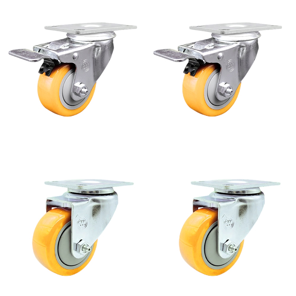 SCC-SS316TTL20S314-PPUB-YEL-2-S-2 Polyurethane Swivel Top Plate Caster with 3 in. 316 Stainless Steel Yellow Wheels - Set of 4