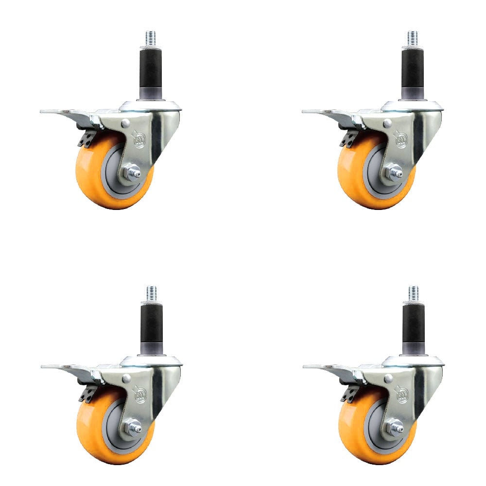Polyurethane Swivel Stem Caster with 3 in. Yellow Caster Wheels, 1.13 in. Expanding Stems - 316 Stainless Steel Casters - Set of 4