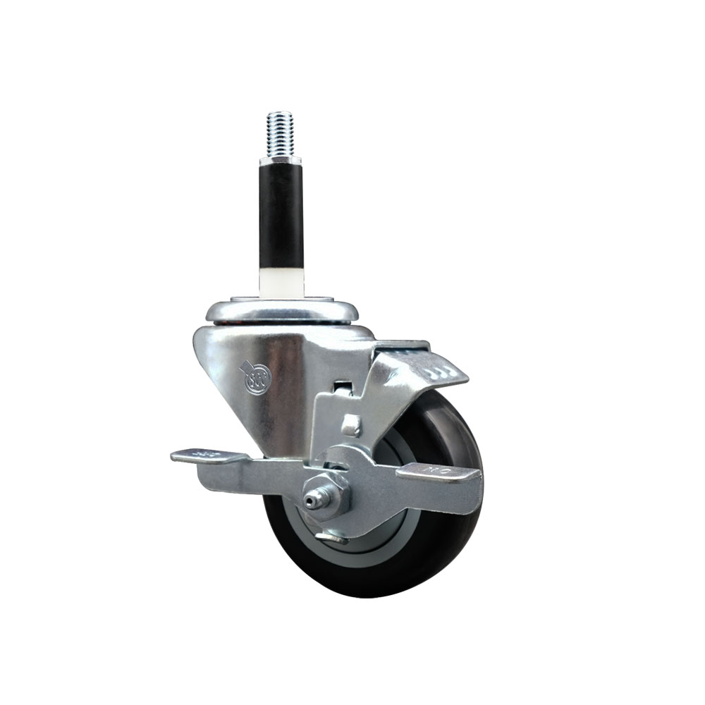 Stainless Steel Polyurethane Swivel Caster - Black - 3 in. Wheel - Top Locking Brake - 300 lbs Capacity
