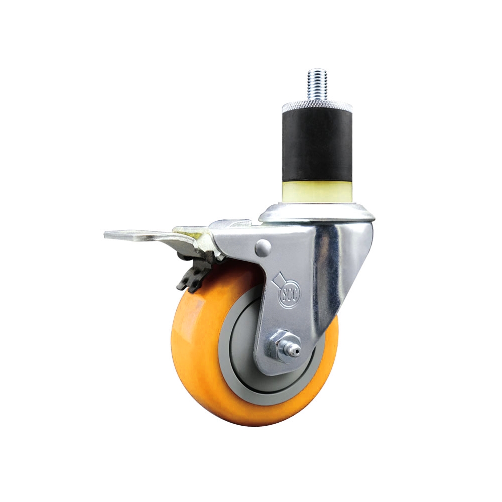 Polyurethane Swivel Stem Caster with 3.5 in. Yellow Caster Wheels & Total Lock Brake, 1.87 in. Expanding Stem - 316 Stainless Steel Caster