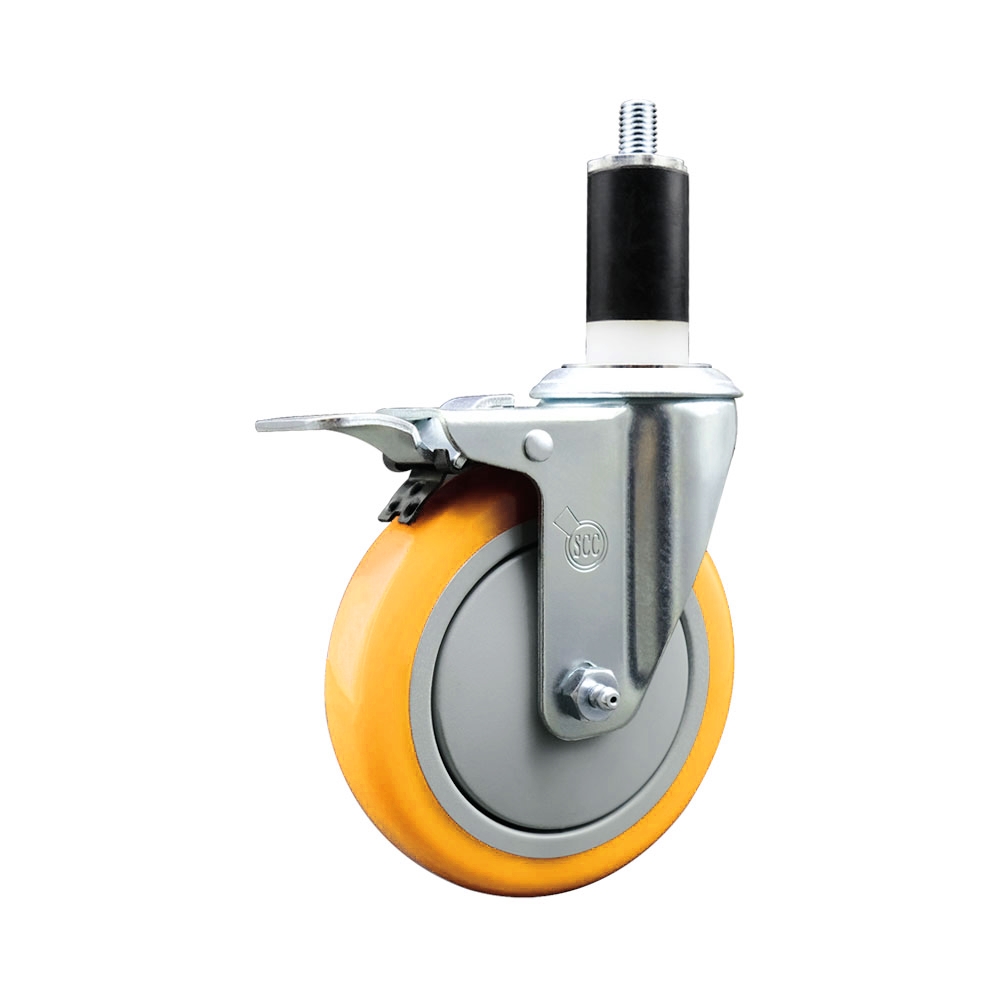 Polyurethane Swivel Stem Caster with 5 in. Yellow Caster Wheels & Total Lock Brake, 1.38 in. Expanding Stem - 316 Stainless Steel Caster