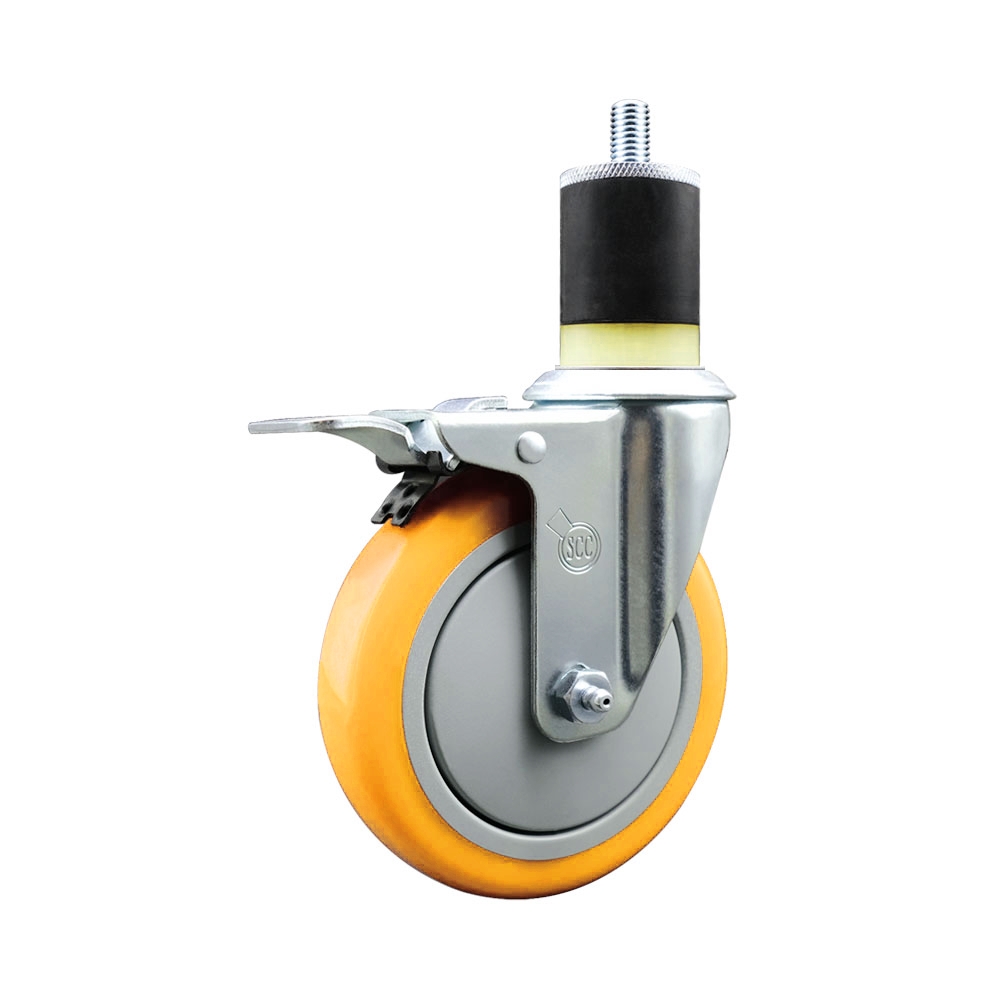 Polyurethane Swivel Stem Caster with 5 in. Yellow Caster Wheels & Total Lock Brake, 1.87 in. Expanding Stem - 316 Stainless Steel Caster