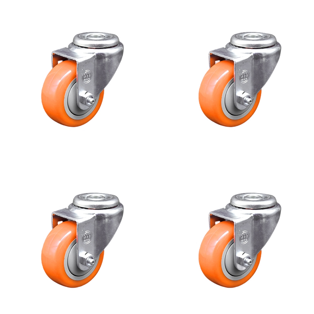 SCC-SSBH20S314-PPUB-ORG-4 Stainless Steel Polyurethane Swivel Bolt Hole Caster with 3 x 1.25 in. Orange Wheels - Set of 4
