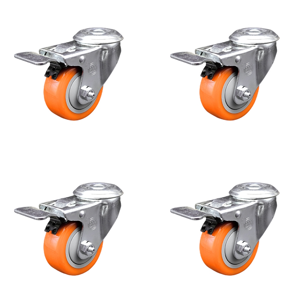 SCC-SSBHTTL20S3514-PPUB-ORG-4 Stainless Steel Polyurethane Swivel Bolt Hole Caster with 3.5 x 1.25 in. Orange Wheels - Set of 4