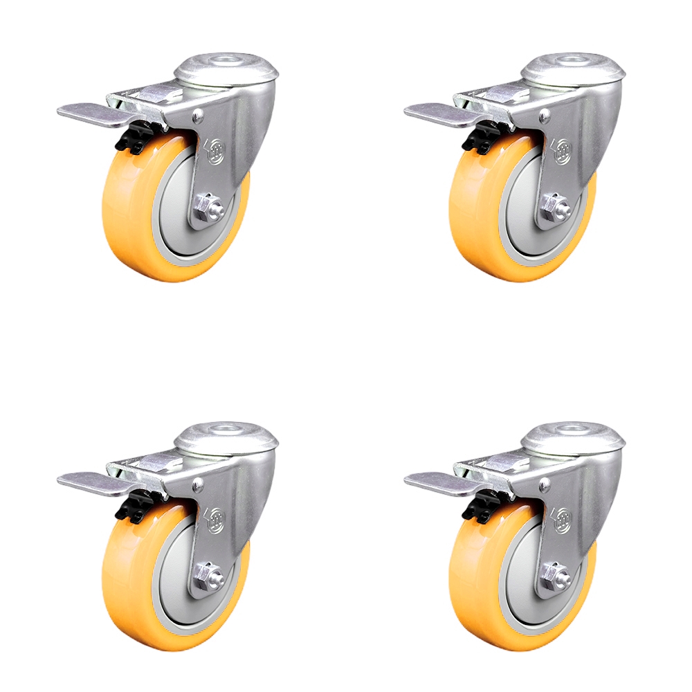 SCC-SSBHTTL20S414-PPUB-YEL-4 Stainless Steel Polyurethane Swivel Bolt Hole Caster with 4 x 1.25 in. Yellow Wheels - Set of 4
