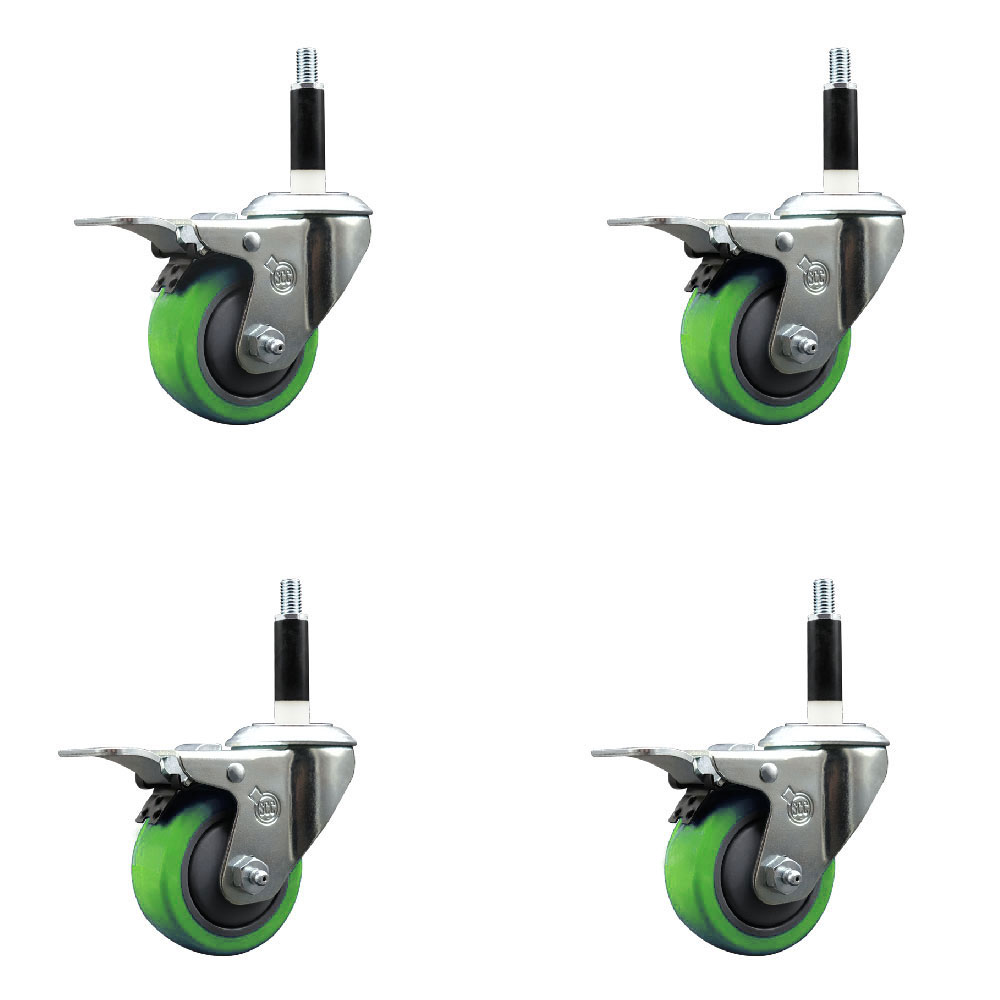 SCC-EXTTL20S314-PPUB-GRN-78-4 Polyurethane Swivel Expanding Stem Caster with 3 in. Green Wheels & 0.87 in. Stems - Set of 4