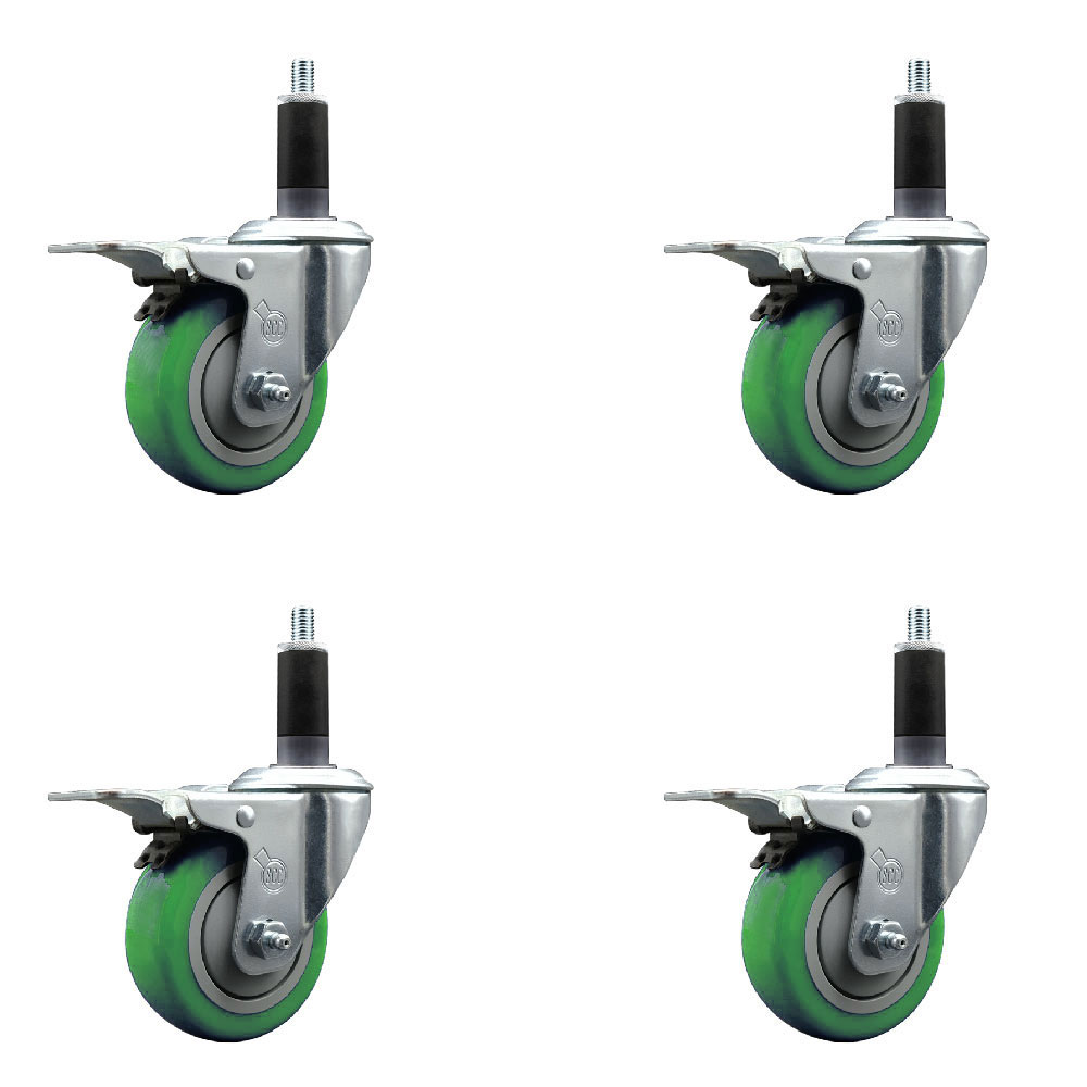 SCC-EXTTL20S3514-PPUB-GRN-118-4 Polyurethane Swivel Expanding Stem Caster with 3.5 in. Green Wheels & 1.13 in. Stems - Set of 4