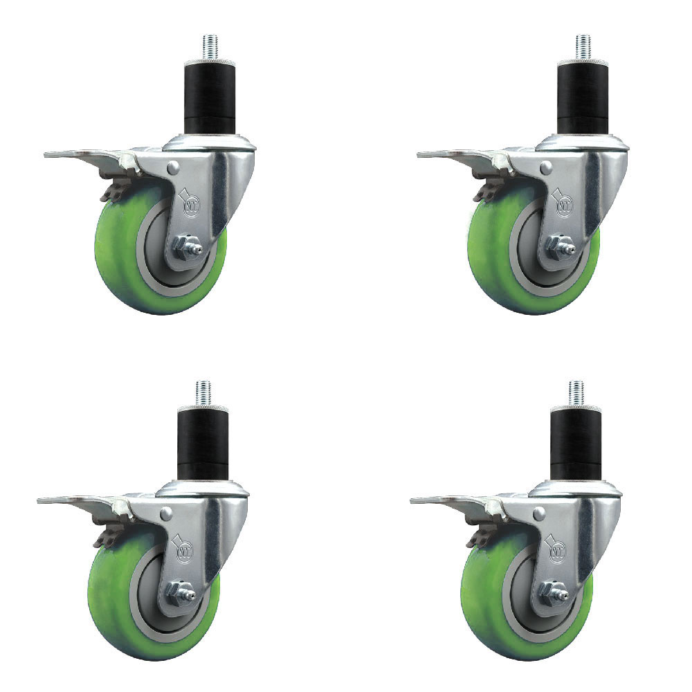 SCC-EXTTL20S3514-PPUB-GRN-134-4 Polyurethane Swivel Expanding Stem Caster with 3.5 in. Green Wheels & 1.75 in. Stems - Set of 4